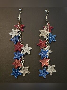 Red, White & Blue Glitter Stars ✨ 4th of July 🇺🇸 Independence Day Earrings ⭐️